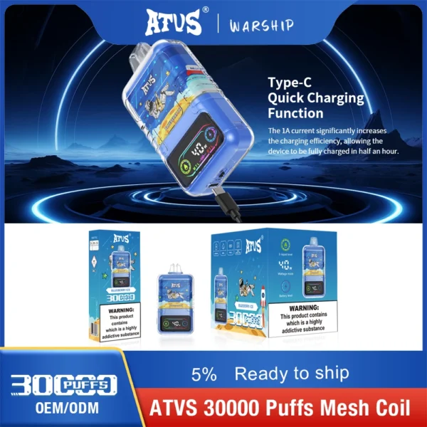 ATVS 30000 Puffs Dual Mesh 5% Madala nikotiinisisaldusega taaslaetav ühekordselt kasutatav Vapes Pen hulgimüük – WINGVAPE – 6