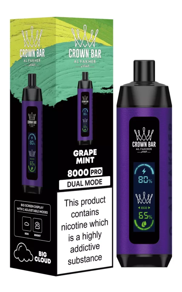 Al Fakher Crown Bar Big Cloud 8000 Pro Dual Mode Full Screen Low Nicotine Rechargeable Disposable Vapes Pen Bulk Buy Wholesale - European Warehouse Stock - WINGVAPE - 10