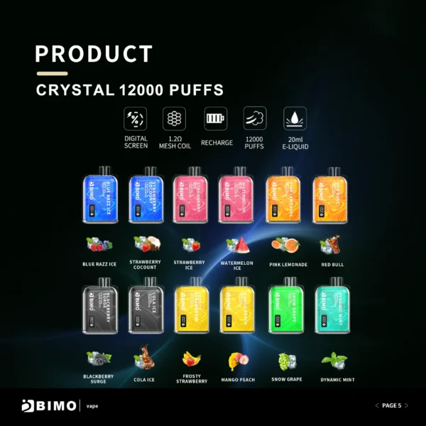BIMO Crystal 12000 Puffs 2% 5% Madala nikotiinisisaldusega laetav ühekordselt kasutatav Vapes Pen hulgimüük - WINGVAPE - 1