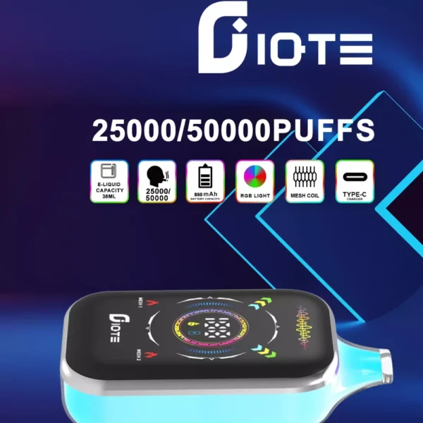IQTE 50000 Puffs Dual Mesh RGB fuld skærm 0% 2% 5% Genopladelige engangsvapespen med lav nikotinindhold Bulk Køb Engros - WINGVAPE - 1