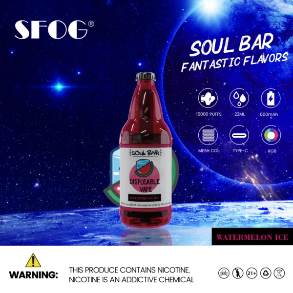 SFOG SOUL BAR 15000 Puffs RGB 5% Vapes desechables recargables con bajo contenido de nicotina Pluma Compra a granel al por mayor - WINGVAPE - 15